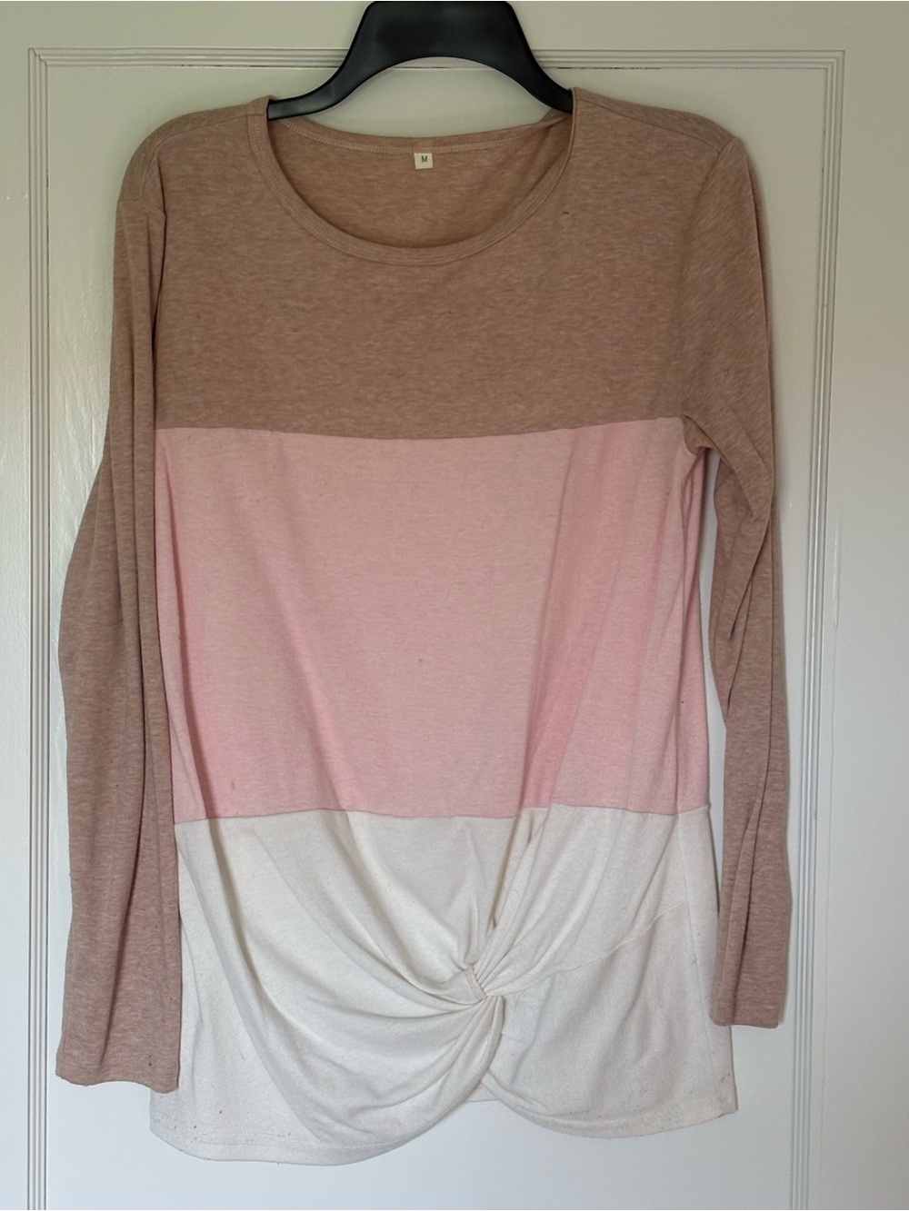 Amazon Colorblock Twist Hem Long-Sleeve Top - Pink, Taupe & Cream